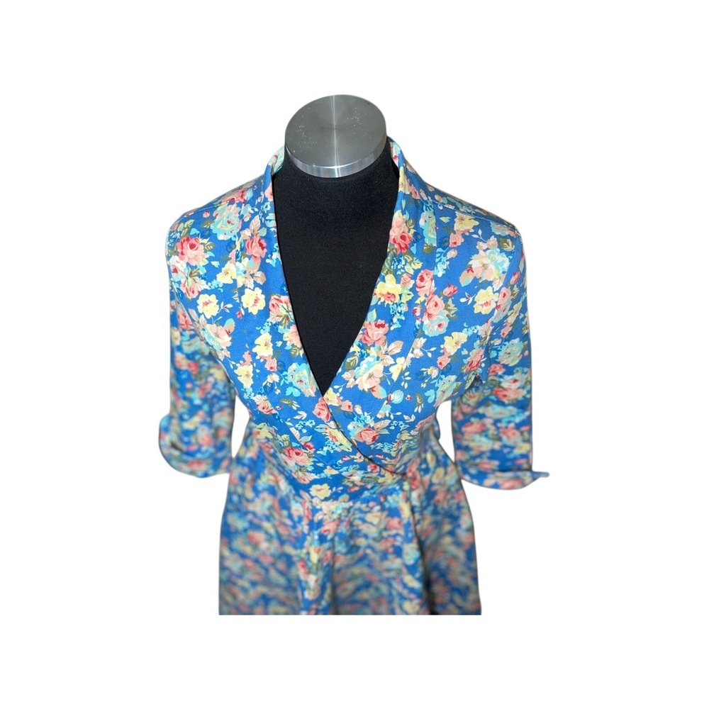 Lindy Bop Women Midi Dress Sz S Blue Vivi Floral‎ Cottagcore Retro Stretch 50s - Picture 3 of 16